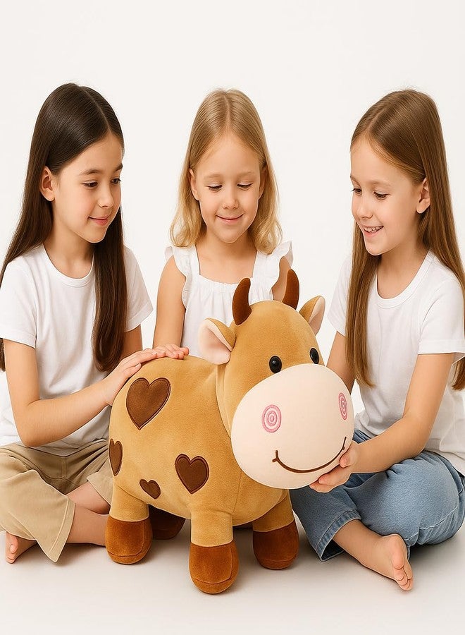 DTR Creation Cute Cow Plush Toy for Kids - 40cm Soft Stuffed Animal with Heart Patterns | Premium Cuddly Pillow Toy for Boys & Girls | Birthday Gift (Brown) - Image 4